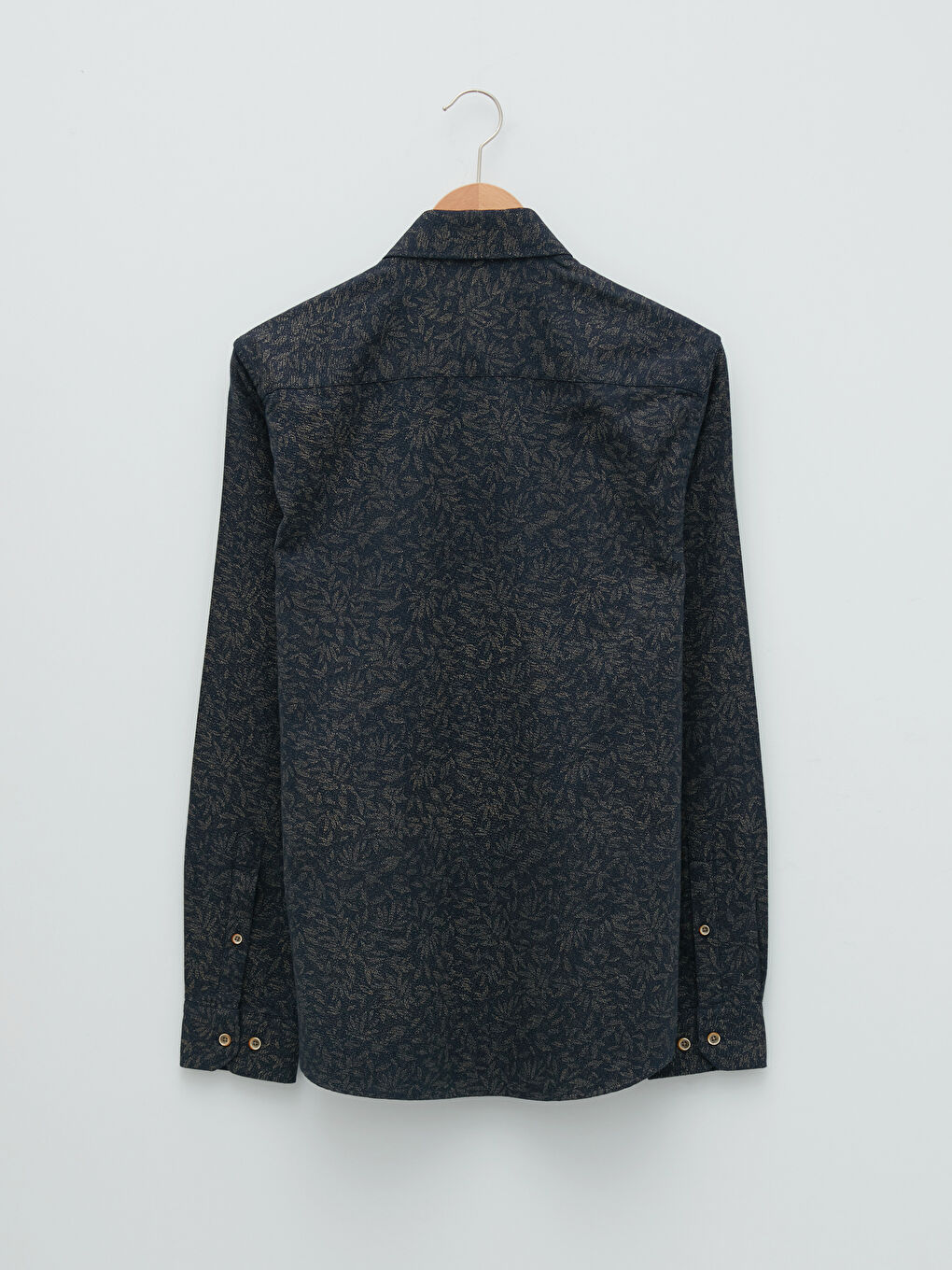 ерлерге арналған өрнекті ұзын жеңді тар пішімді саржа жейде-6