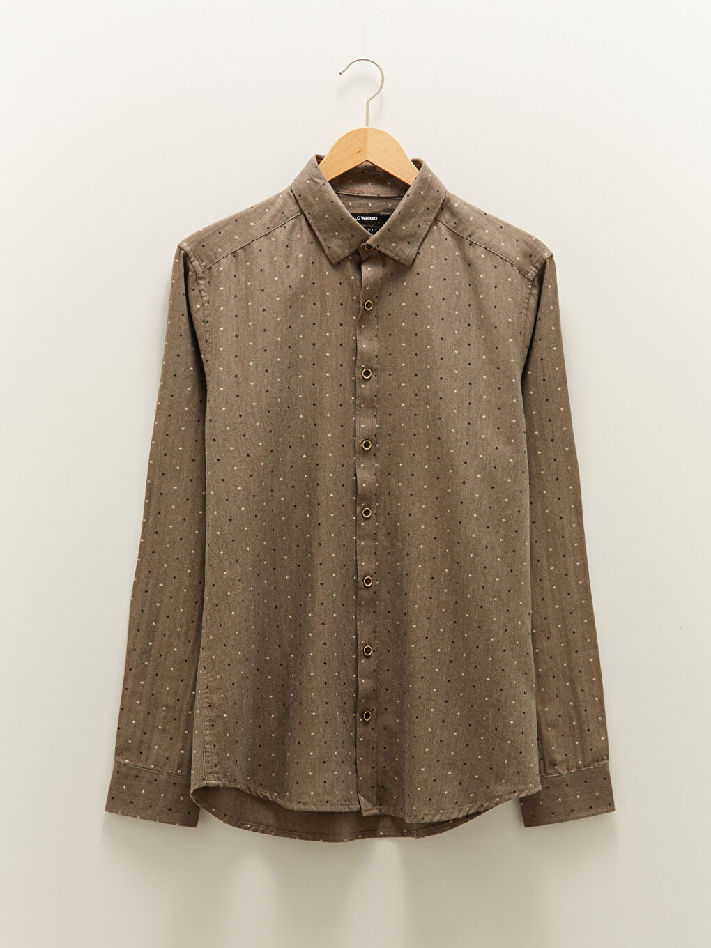 Bej Slim Fit Uzun Kollu Desenli Erkek Gömlek-6