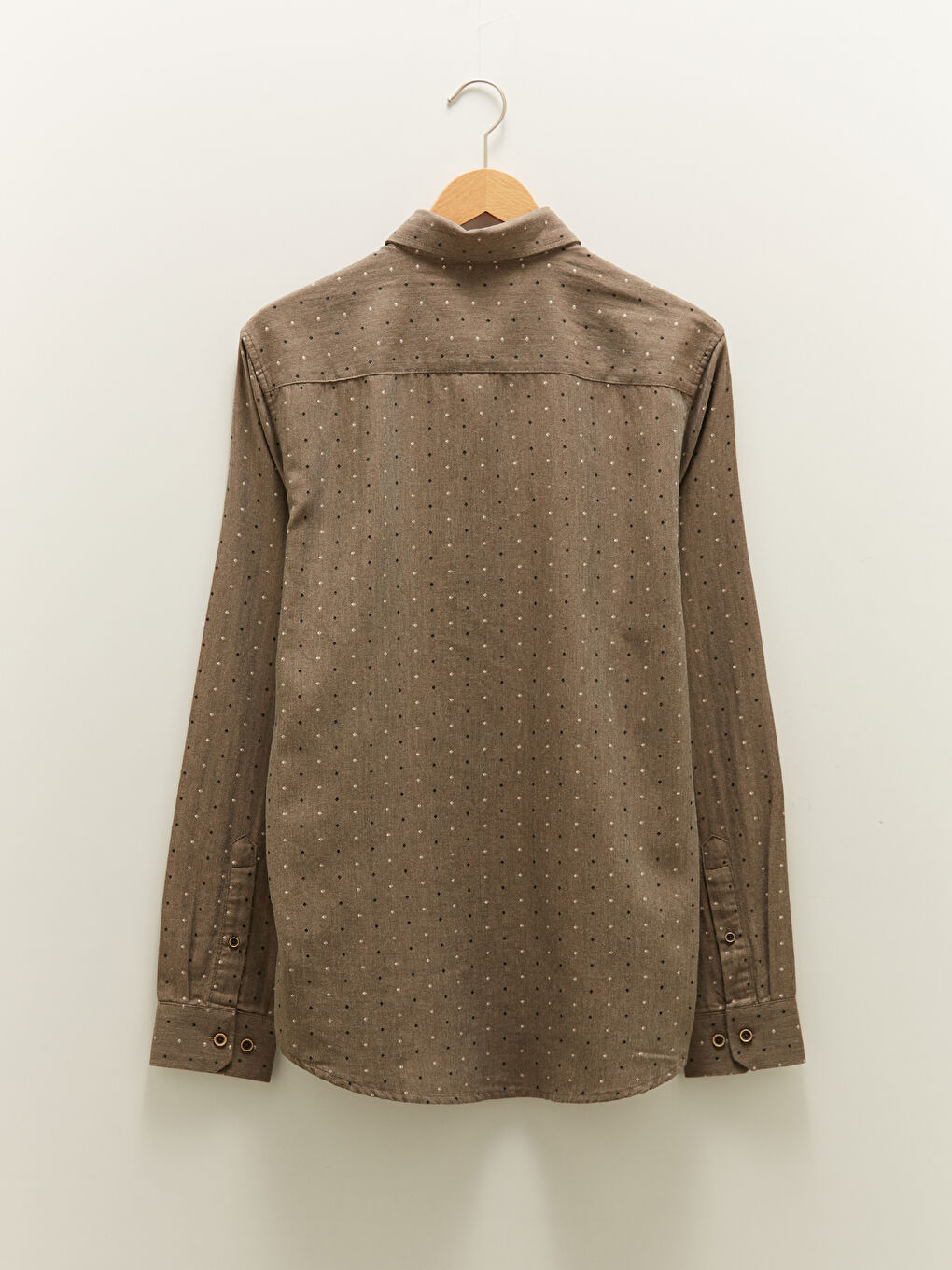 Bej Slim Fit Uzun Kollu Desenli Erkek Gömlek-7