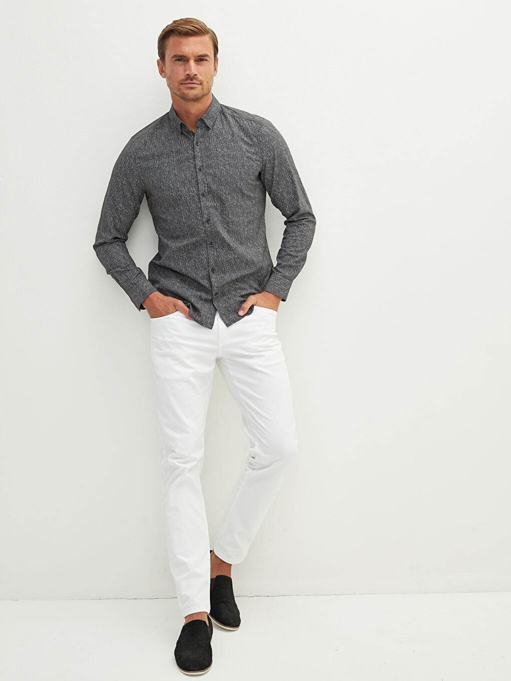 Slim Fit Long Sleeve Patterned Men's Shirt-2