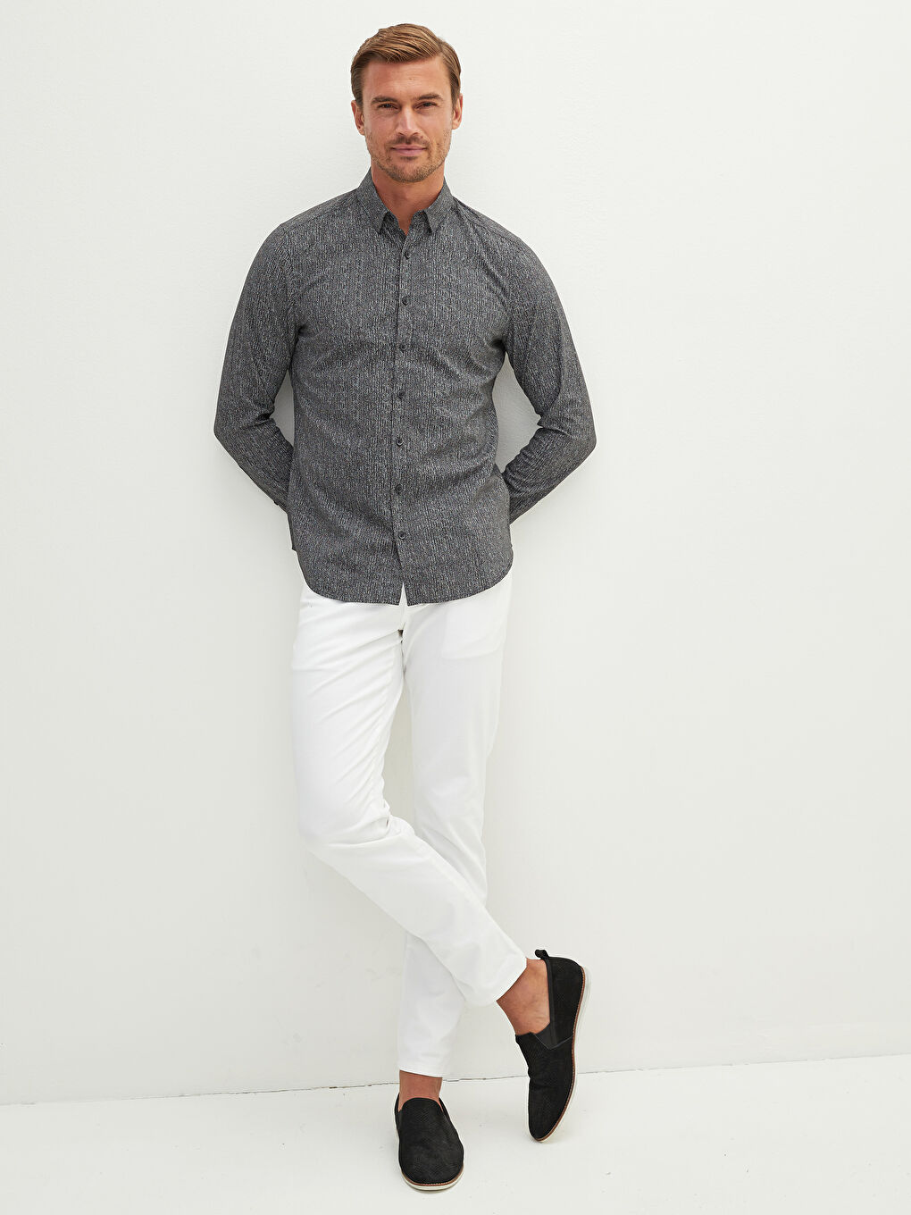 Slim Fit Long Sleeve Patterned Men's Shirt-3