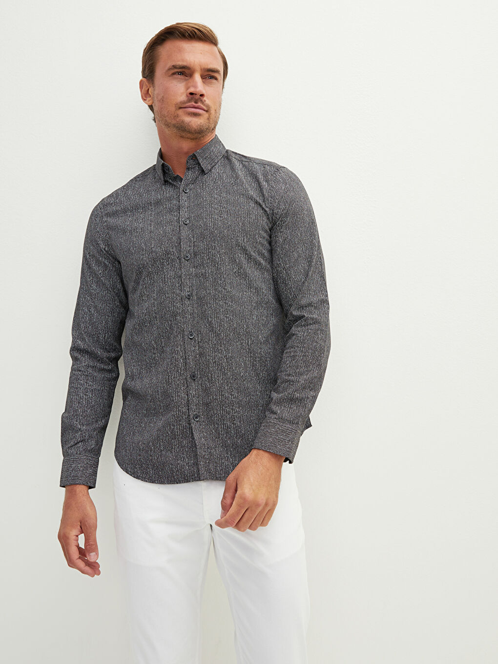 Slim Fit Long Sleeve Patterned Men's Shirt