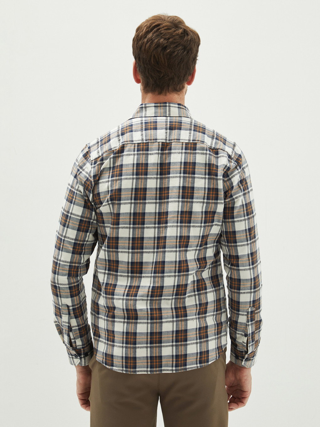 Ekru Slim Fit Gabardin Ekose Erkek Gömlek-4