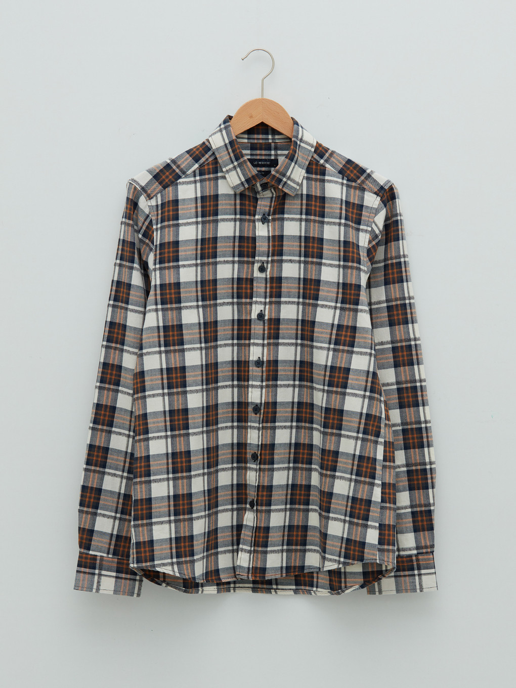 Ekru Slim Fit Gabardin Ekose Erkek Gömlek-5
