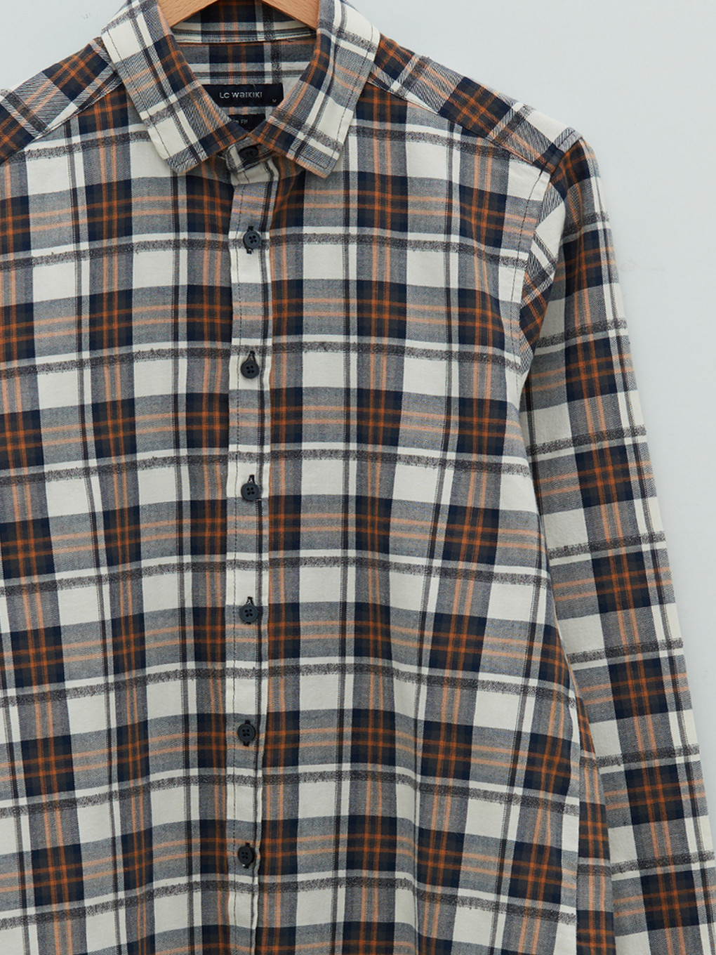 Ekru Slim Fit Gabardin Ekose Erkek Gömlek-7