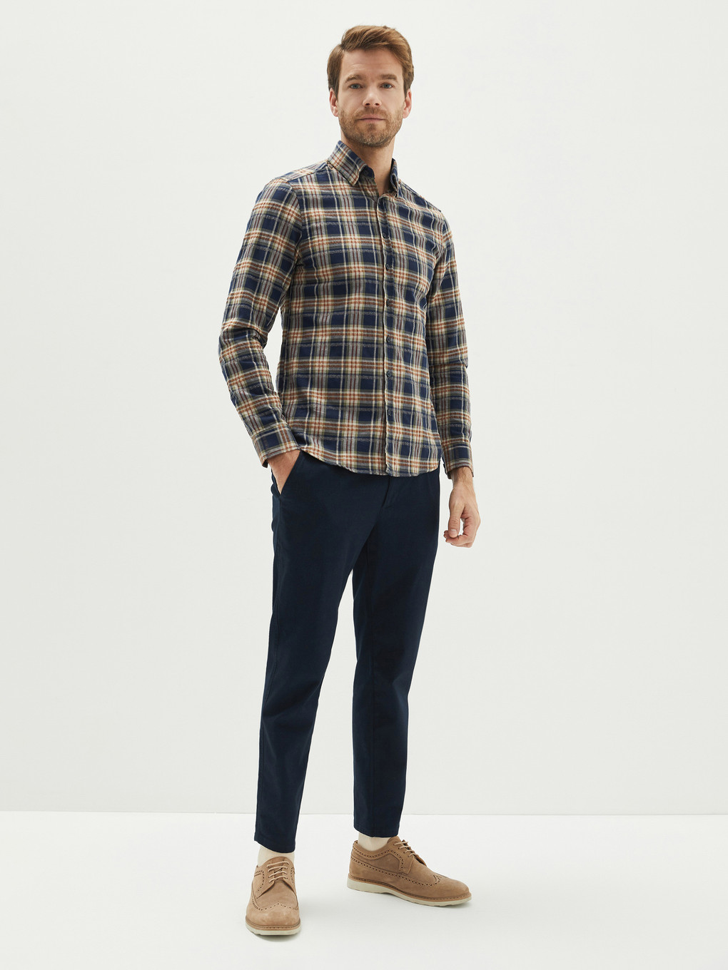 Haki Slim Fit Gabardin Ekose Erkek Gömlek-2