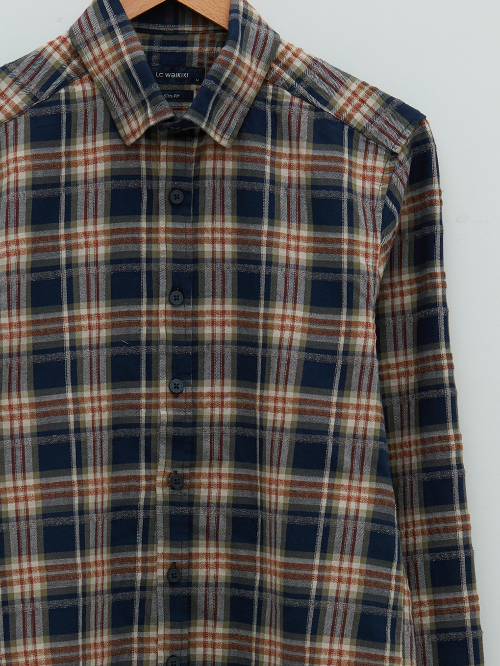 Haki Slim Fit Gabardin Ekose Erkek Gömlek-7