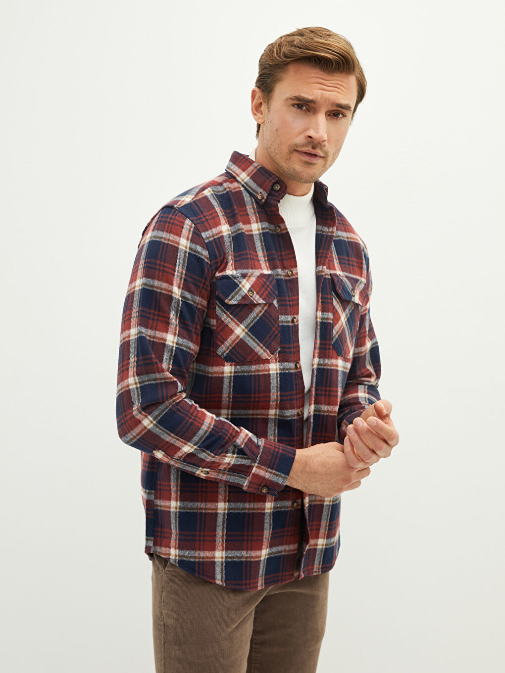 LCWAIKIKI Classic Regular Fit Long Sleeve Plaid Gabardine Men's Lumberjack Shirt -W12991Z8-LLQ