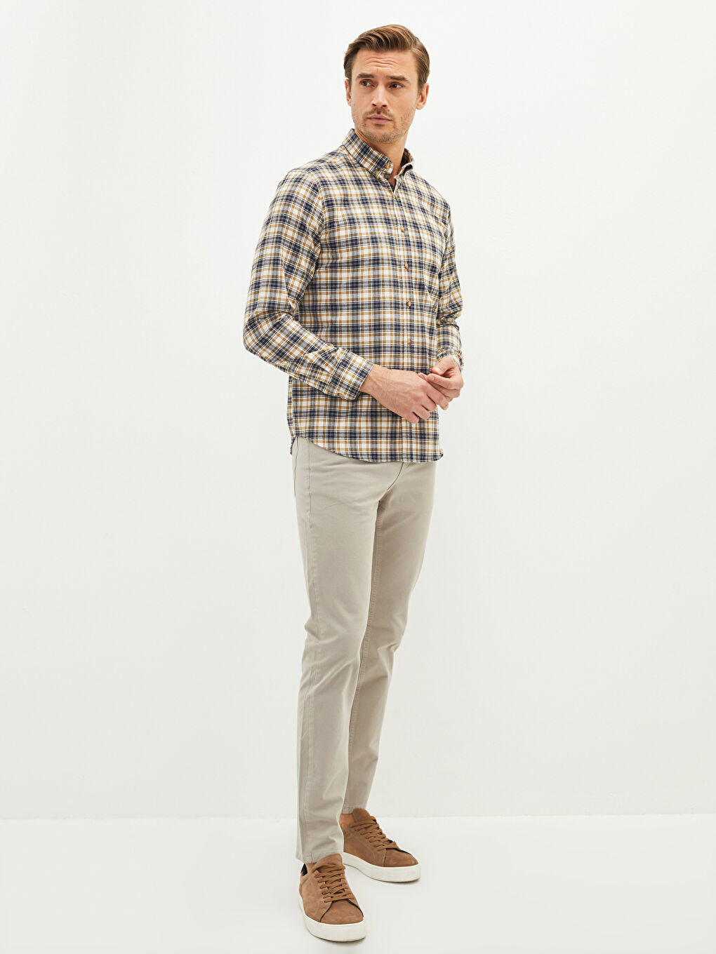 Muška Karirana Košulja Dugih Rukava Regularnog Kroja