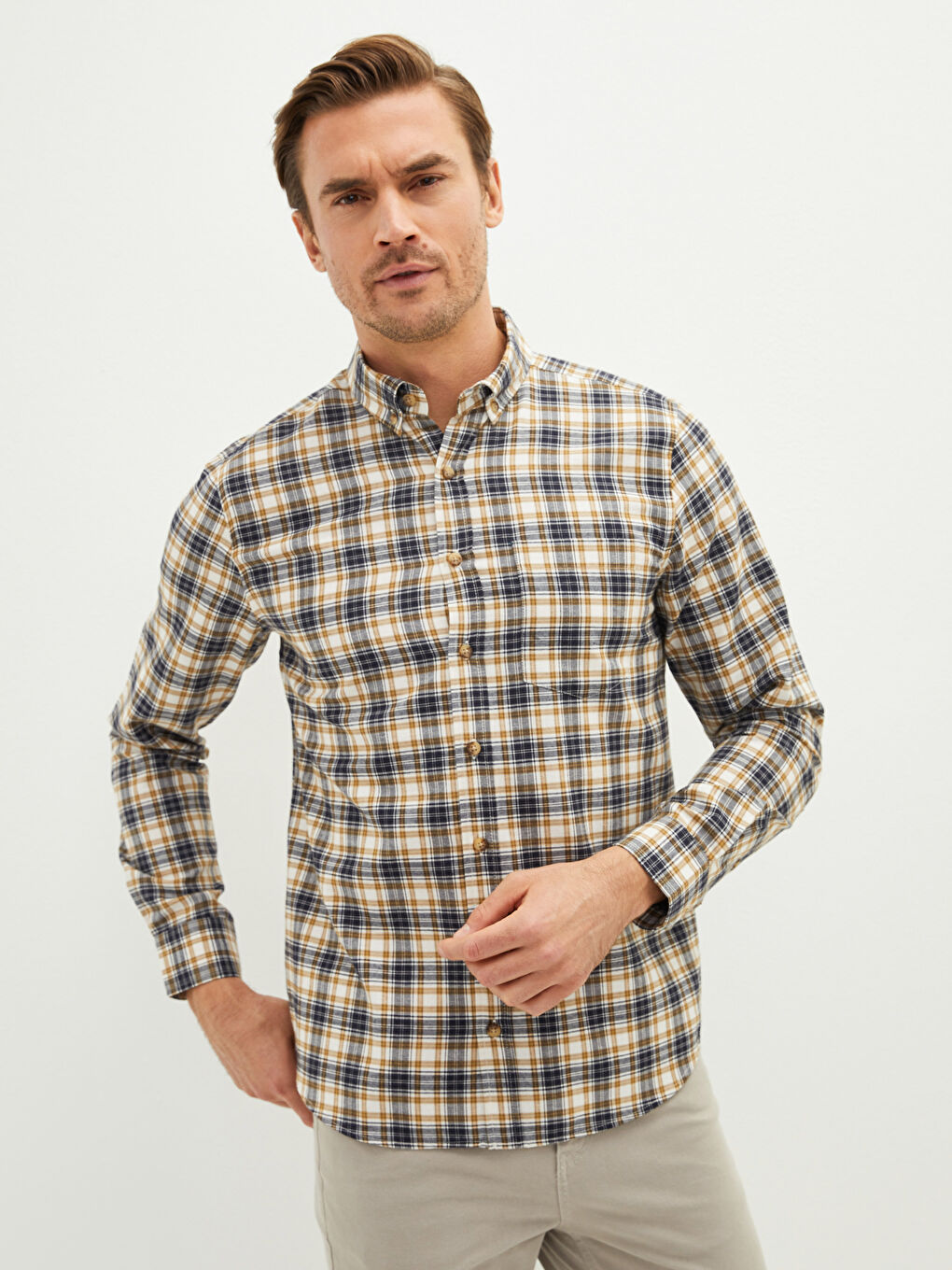 Muška Karirana Košulja Dugih Rukava Regularnog Kroja-1