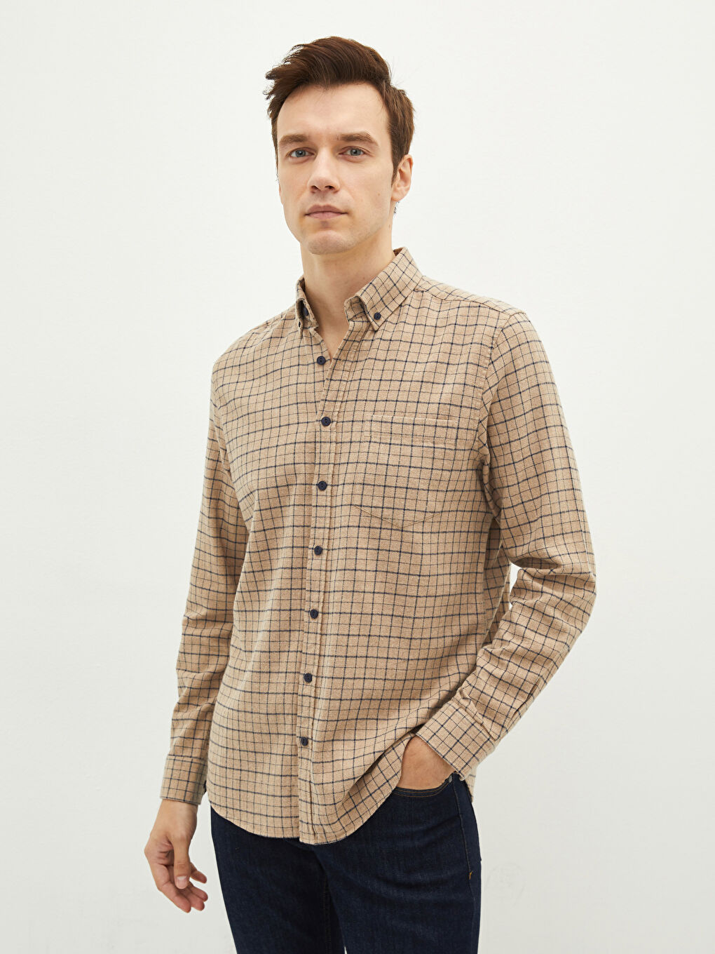 Regular Fit Long Sleeve Plaid Men's Shirt-1