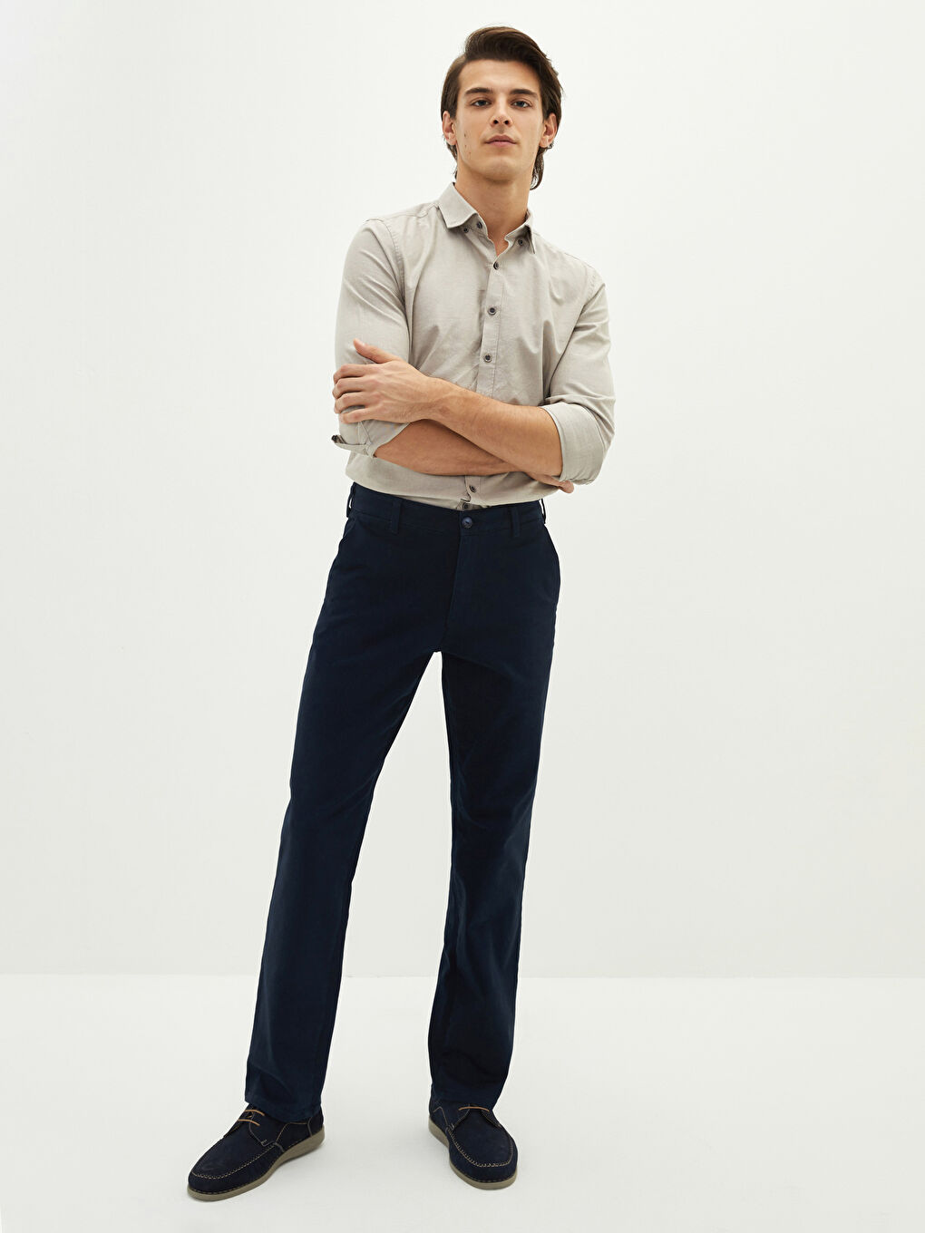 Lacivert Standart Kalıp Gabardin Erkek Chino Pantolon