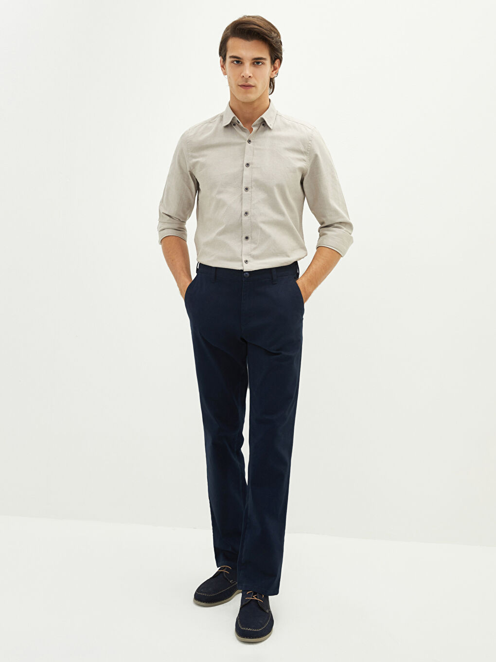 Lacivert Standart Kalıp Gabardin Erkek Chino Pantolon-1