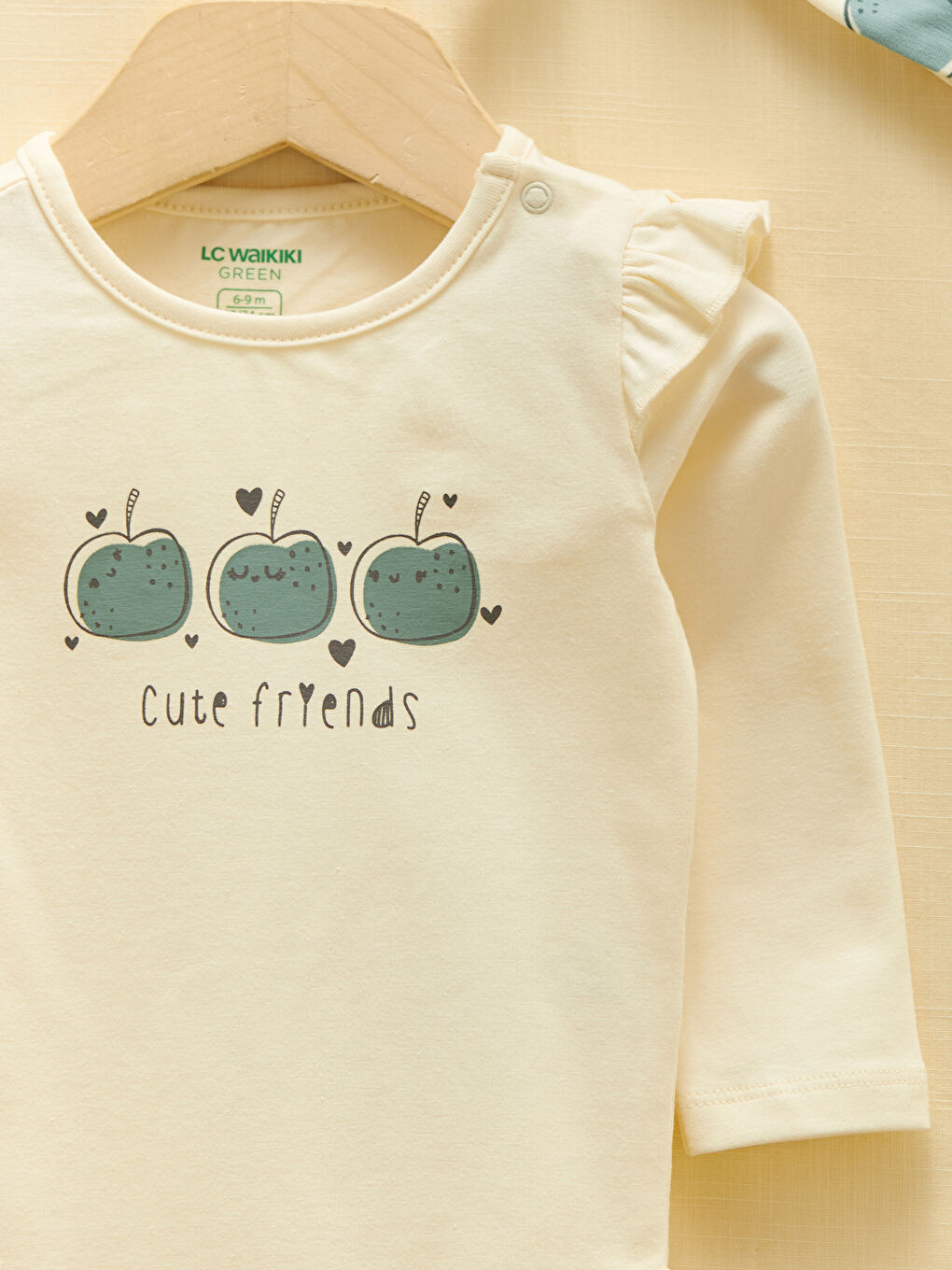 Crew Neck Long Sleeve Printed Baby Girl's Snap Fastener Body Pants and Hair Band 3-Piece Set-5