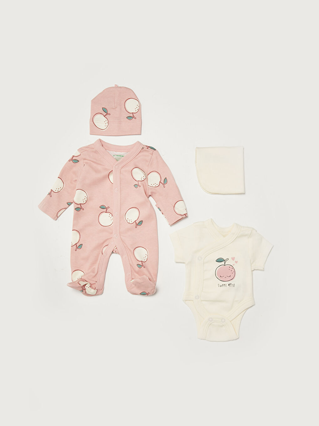 Pembe Baskılı Kız Bebek Hastane Çıkış Seti-1