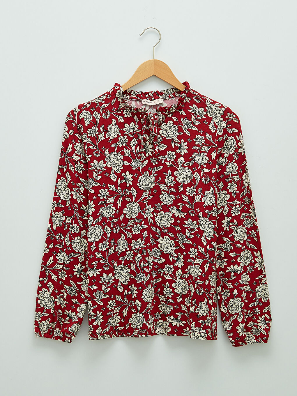 Tie Collar Floral Print Long Sleeve Women Blouse-5