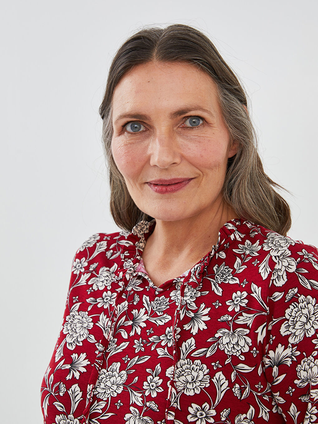 Tie Collar Floral Print Long Sleeve Women Blouse-2