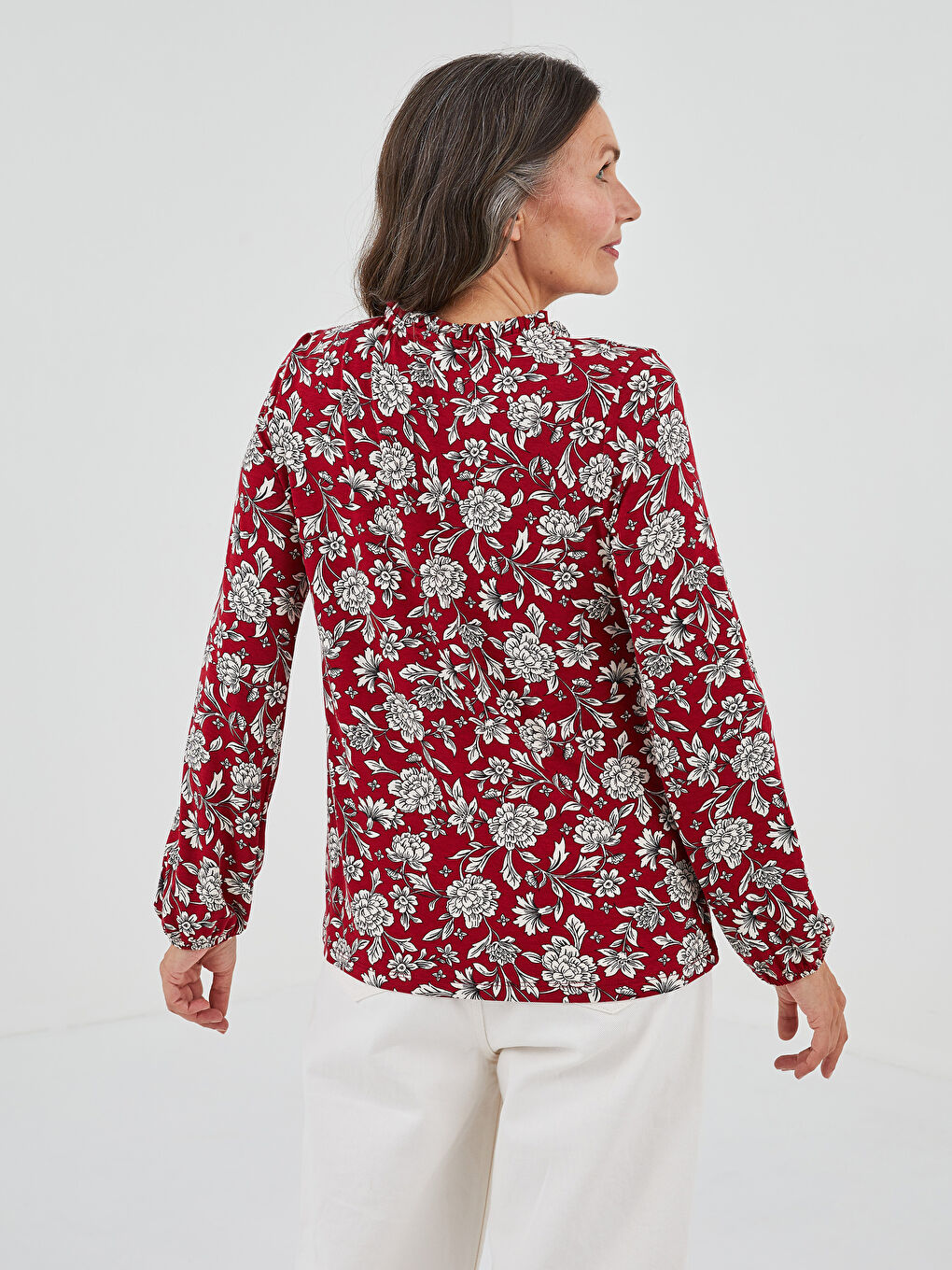 Tie Collar Floral Print Long Sleeve Women Blouse-4