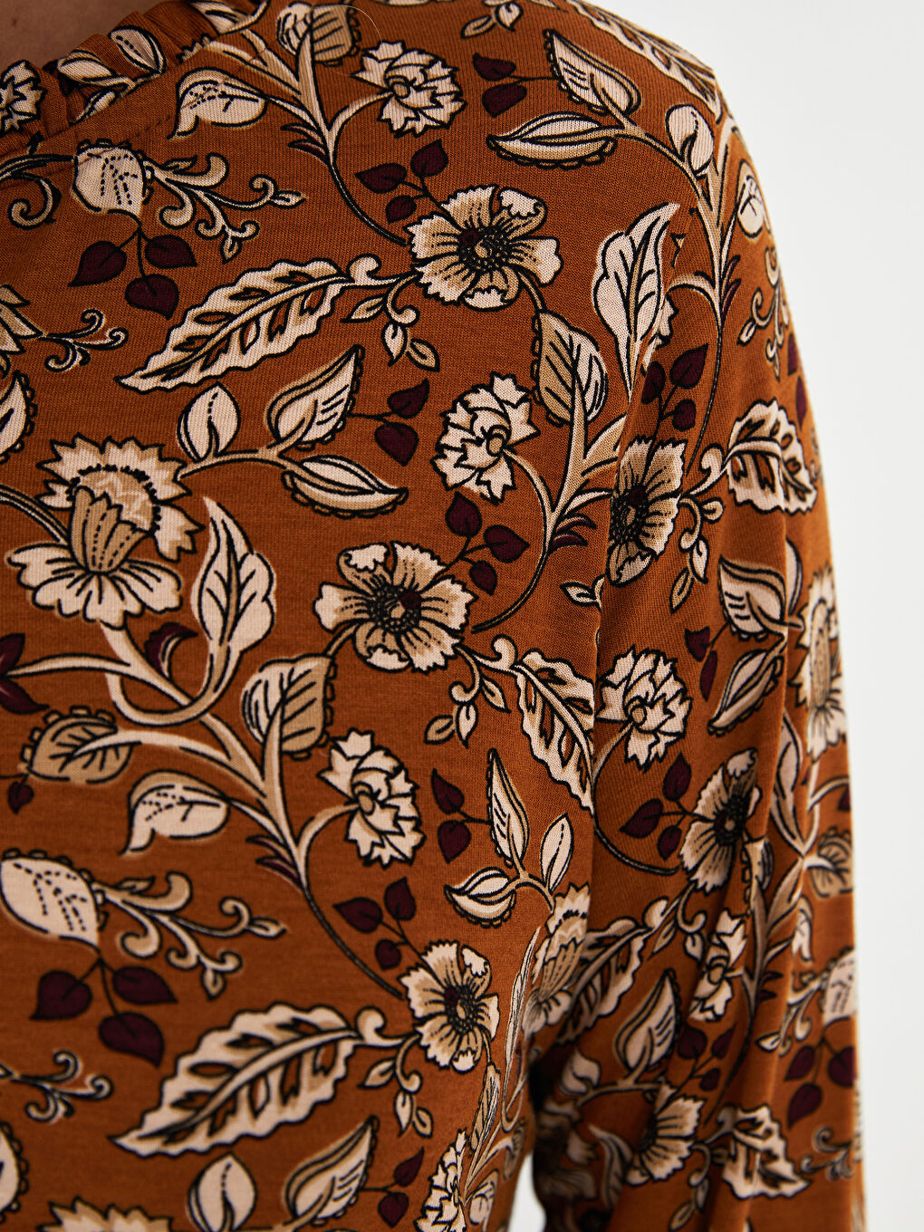 Sarı Bağlamalı Yaka Desenli Uzun Kollu Kadın Bluz-3