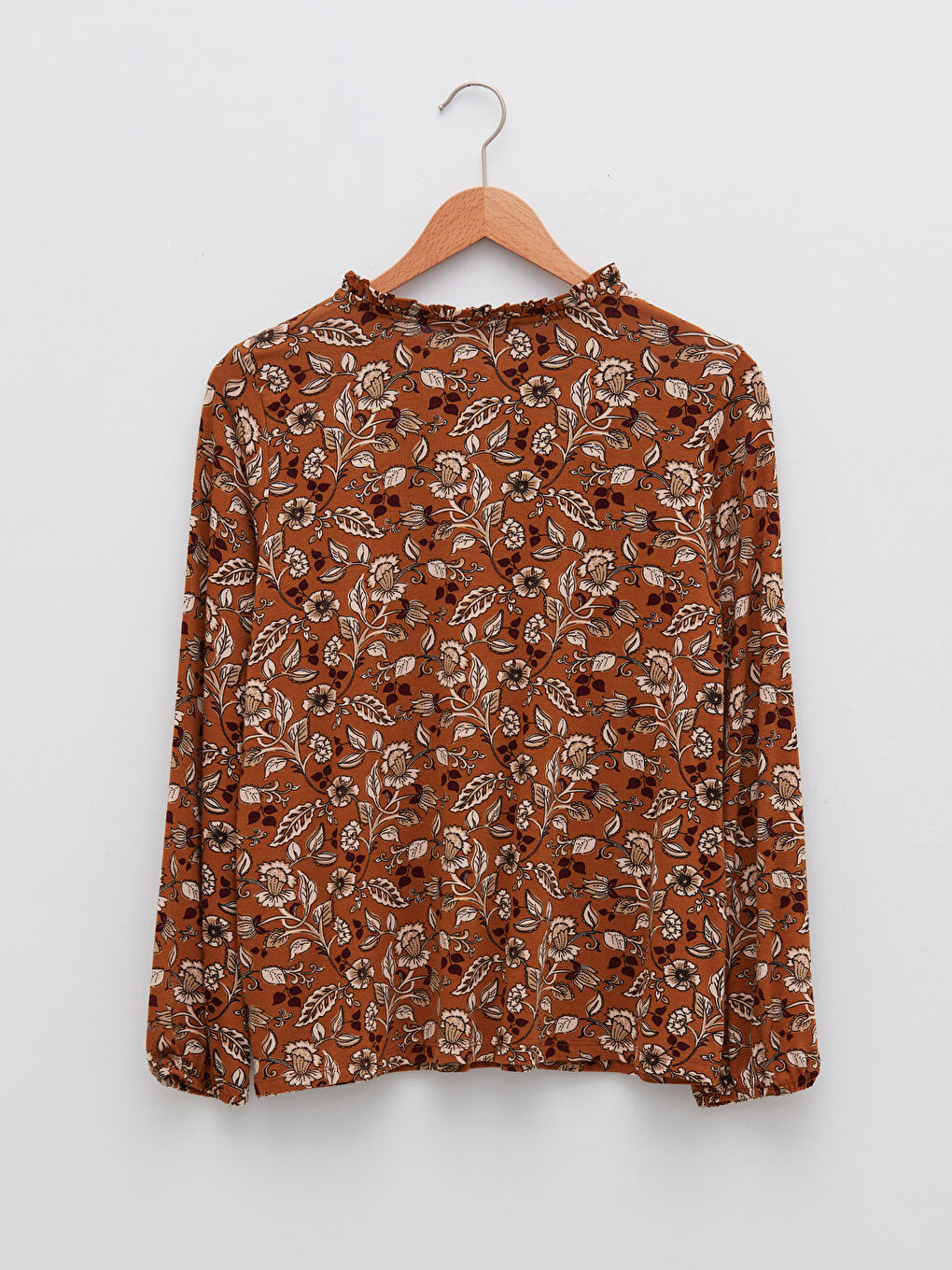 Sarı Bağlamalı Yaka Desenli Uzun Kollu Kadın Bluz-6