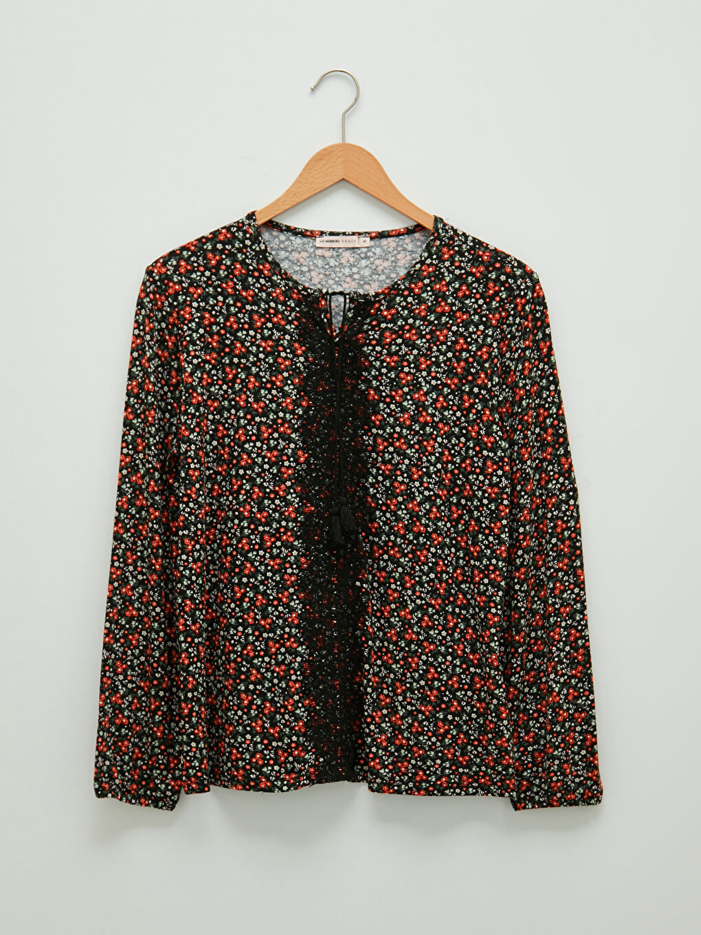 Yeşil Bağlamalı Yaka Nakışlı Uzun Kollu Kadın Bluz-4