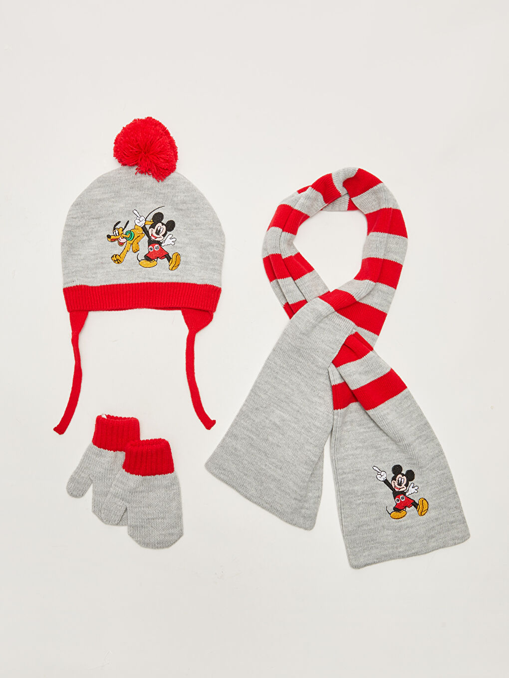 Mickey Mouse Bedrucktes Baby Jungen Strickschal, Mütze und Handschuhe 3-Teiliges Set