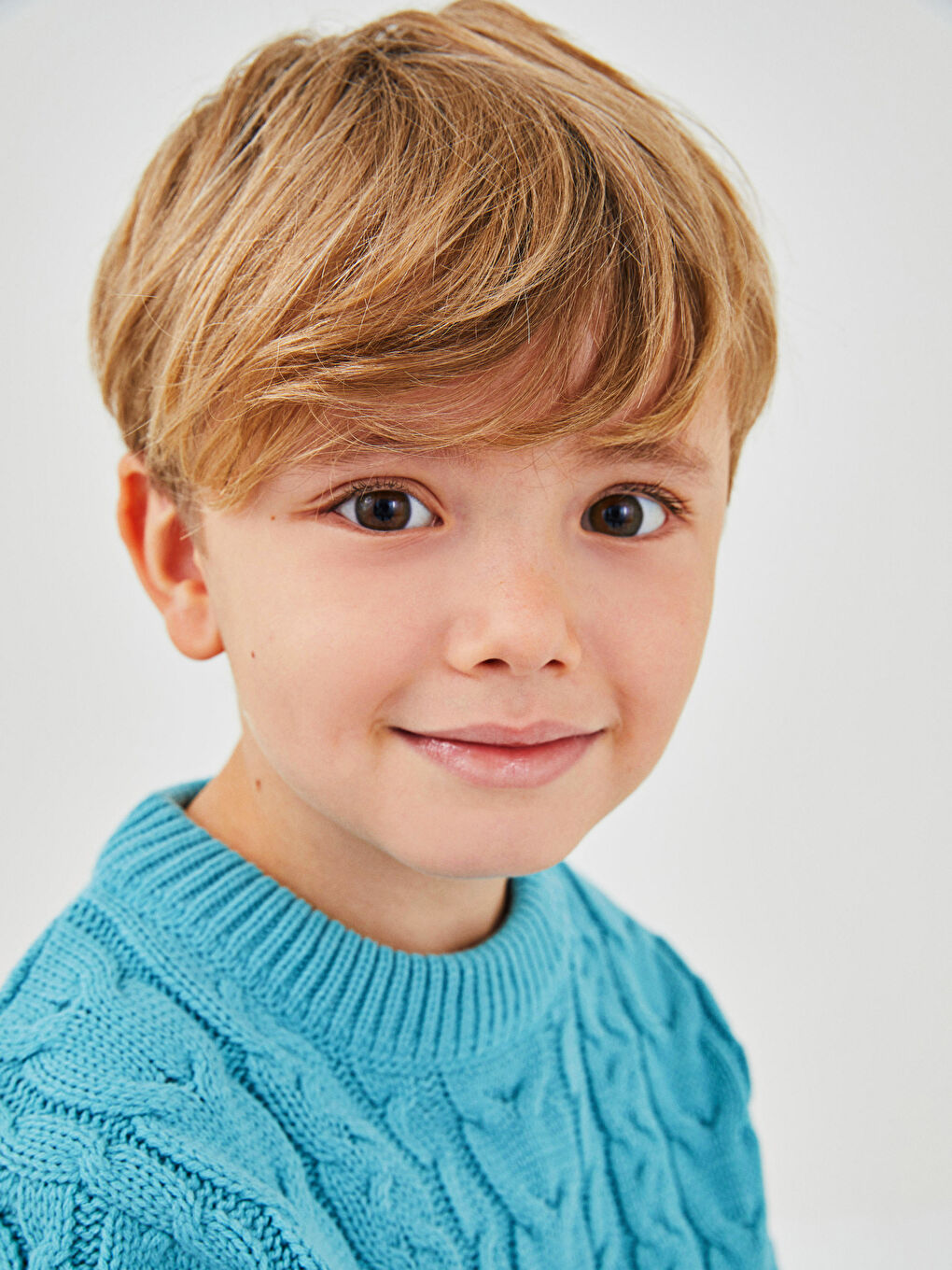 Turkuaz Bisiklet Yaka Saç Örgüsü Desenli Uzun Kollu Erkek Çocuk Triko Kazak-3