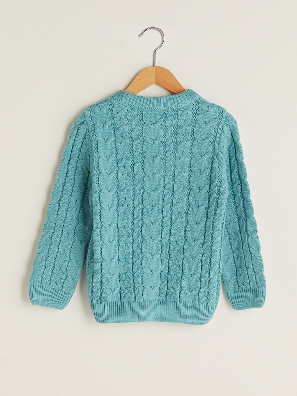 Turkuaz Bisiklet Yaka Saç Örgüsü Desenli Uzun Kollu Erkek Çocuk Triko Kazak-5