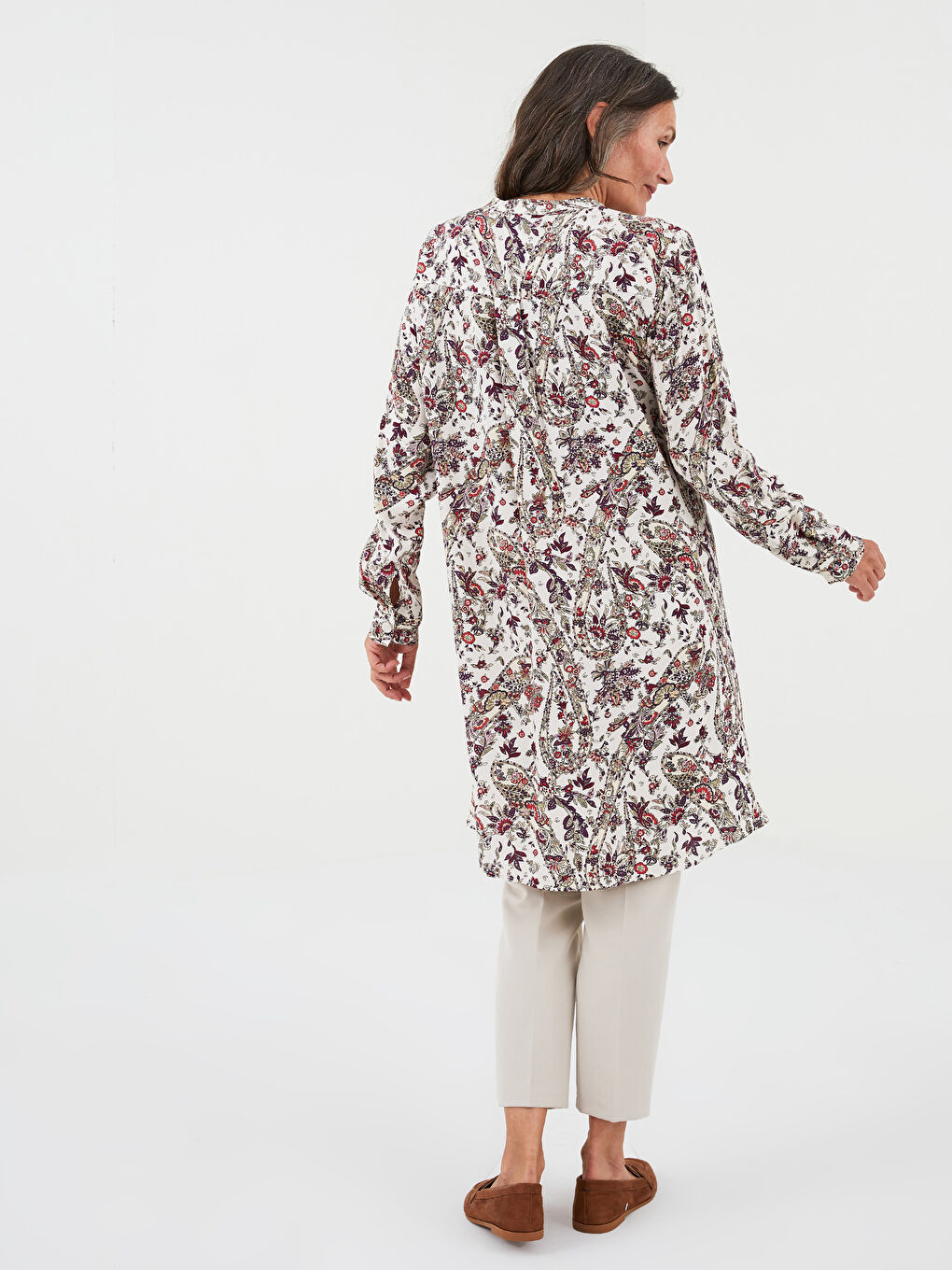 LCW Grace Großvaterkragen Bedruckte Langarm Viskose Tunika für Damen -W13172Z8-LQB
