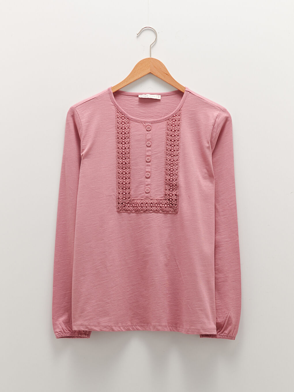 Crew Neck Embroidered Long Sleeve Cotton Women's Blouse-5