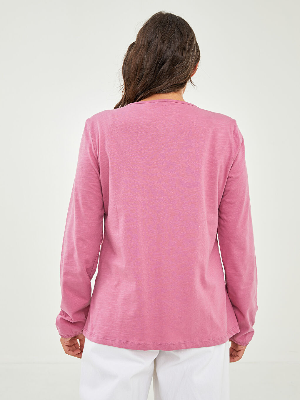 Crew Neck Embroidered Long Sleeve Cotton Women's Blouse-4