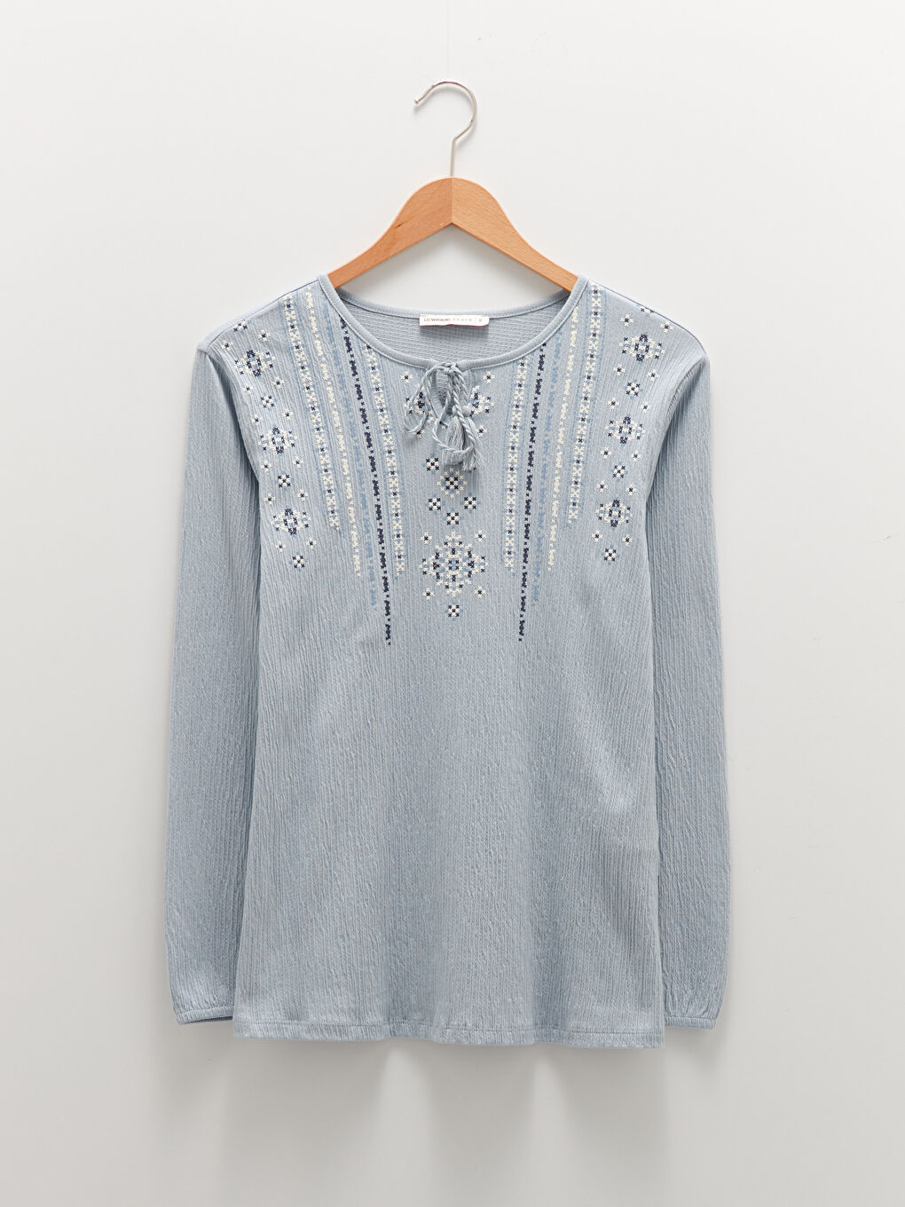 LCW Grace Tie Collar Ethnic Patterned Long Sleeve Women's Blouse -W13184Z8-GMH