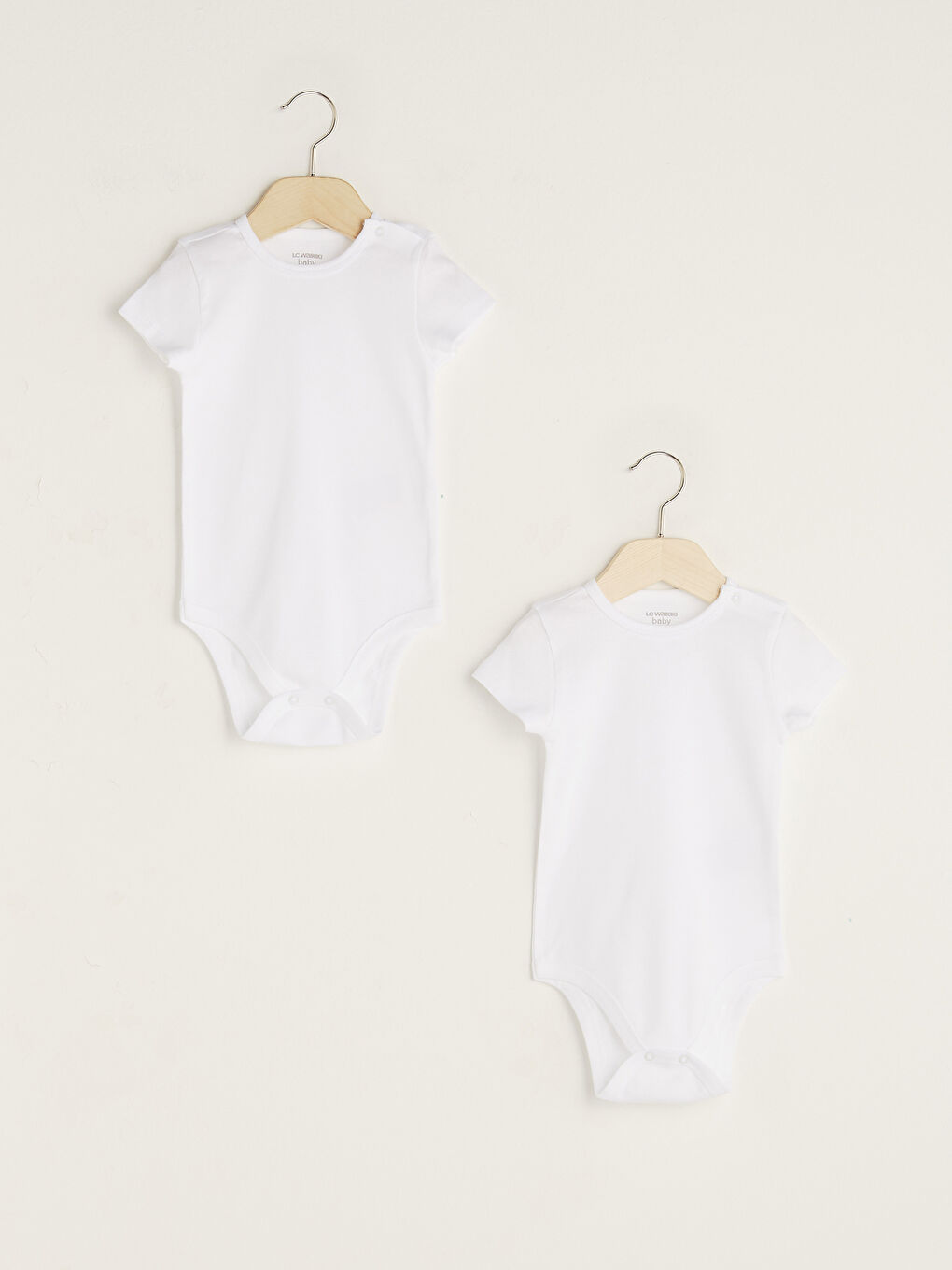 Crew Neck Short Sleeve Basic Unisex Baby Snapback Bodysuit 2 Pieces