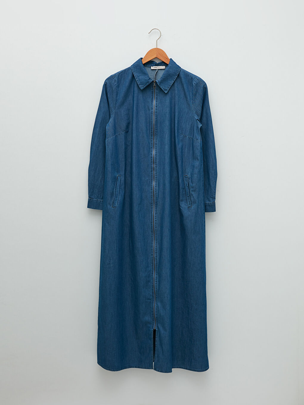 Mavi Gömlek Yaka Düz Uzun Kollu Kadın Jean Ferace-5