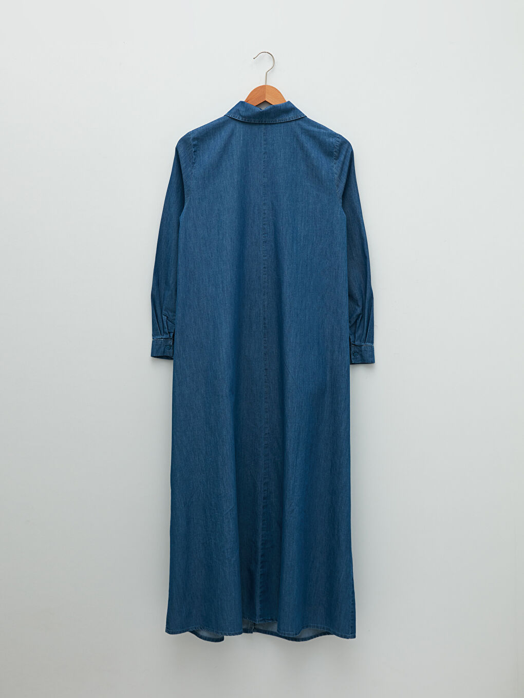 Mavi Gömlek Yaka Düz Uzun Kollu Kadın Jean Ferace-6