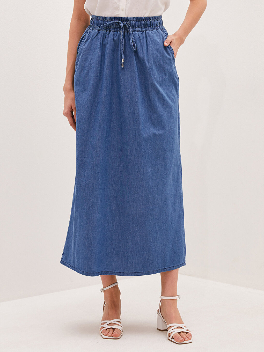 Elastic Waist Wide Fit Women Jean Skirt-2