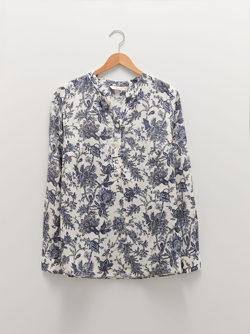 Turtleneck Floral Printed Long Sleeve Viscose Women's Blouse-5