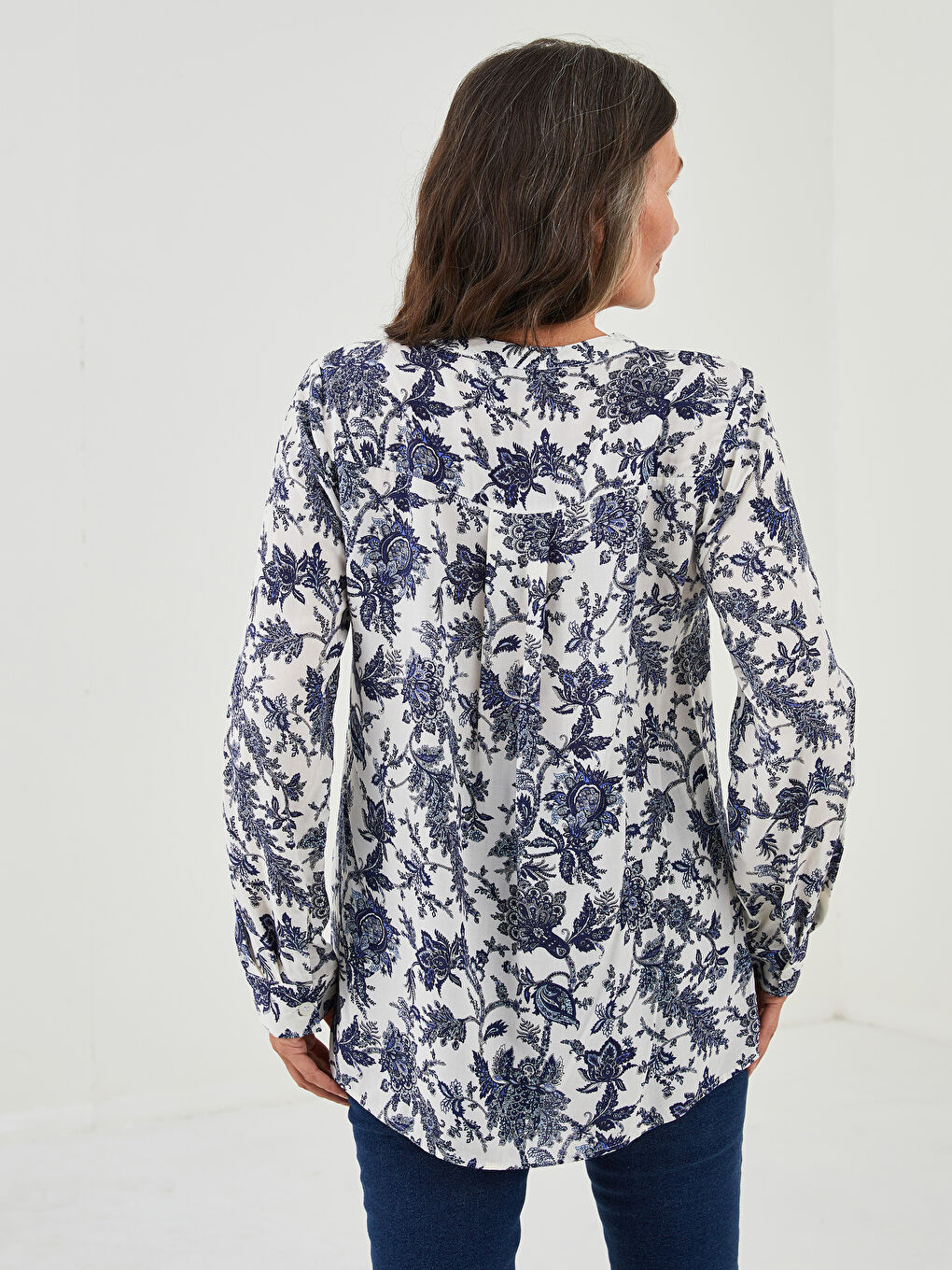 Turtleneck Floral Printed Long Sleeve Viscose Women's Blouse-4