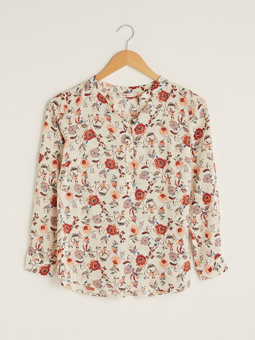 Turtleneck Floral Printed Long Sleeve Viscose Women's Blouse-6