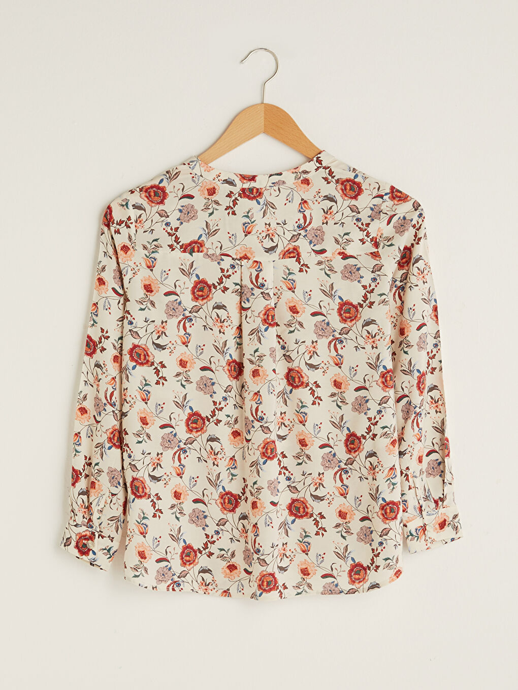 Turtleneck Floral Printed Long Sleeve Viscose Women's Blouse-7