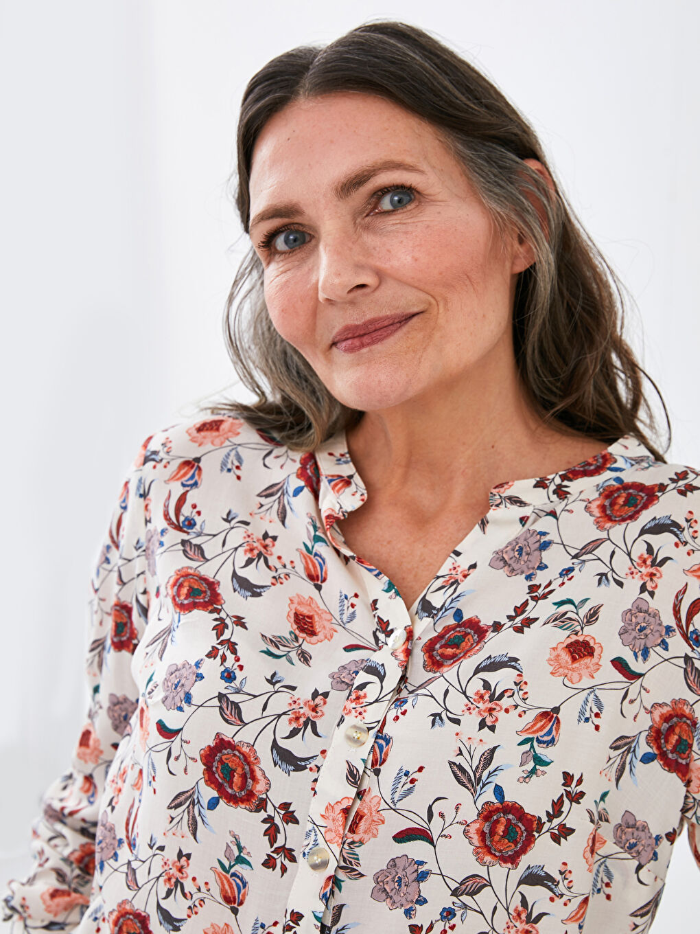 Turtleneck Floral Printed Long Sleeve Viscose Women's Blouse-1