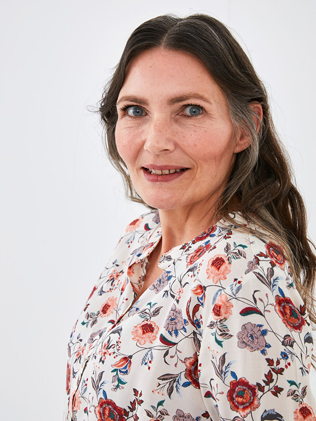 Turtleneck Floral Printed Long Sleeve Viscose Women's Blouse-2