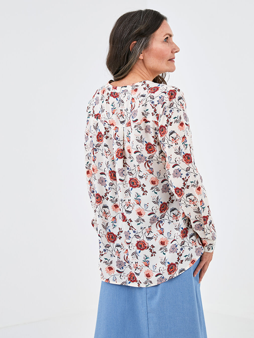 Turtleneck Floral Printed Long Sleeve Viscose Women's Blouse-4