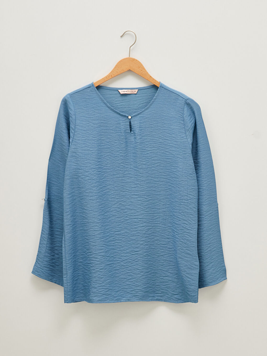 Notch Neck Plain Long Sleeve Women's Blouse-5