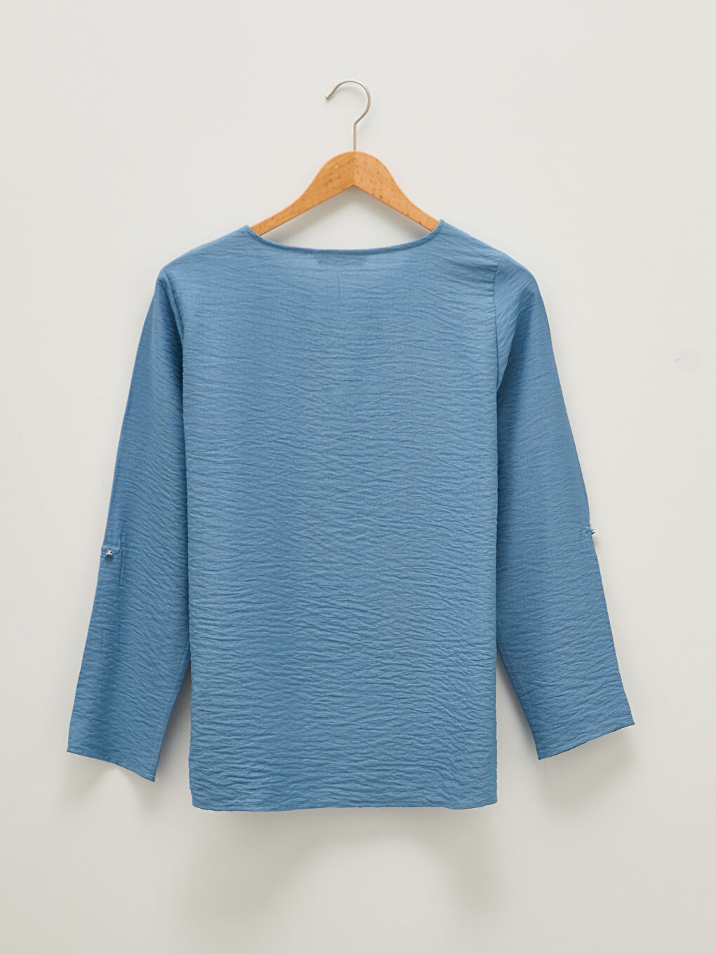 Notch Neck Plain Long Sleeve Women's Blouse-6