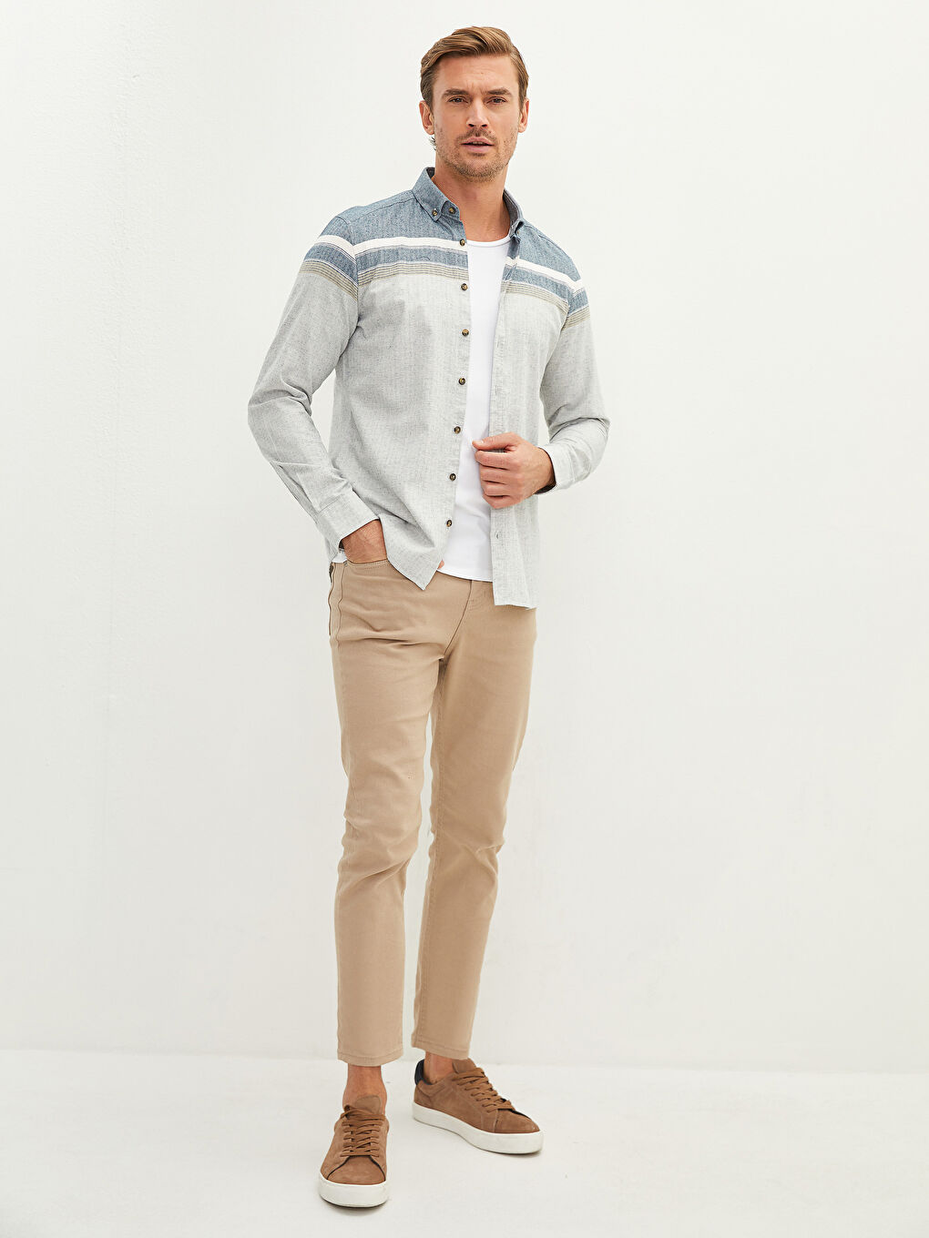 قميص رجالي ضيق بأكمام طويلة وكتلة ألوان-3