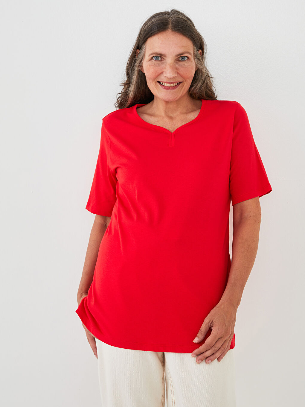LCW Grace U Neck Plain Short Sleeve Women's T-Shirt -W13236Z8-KYU