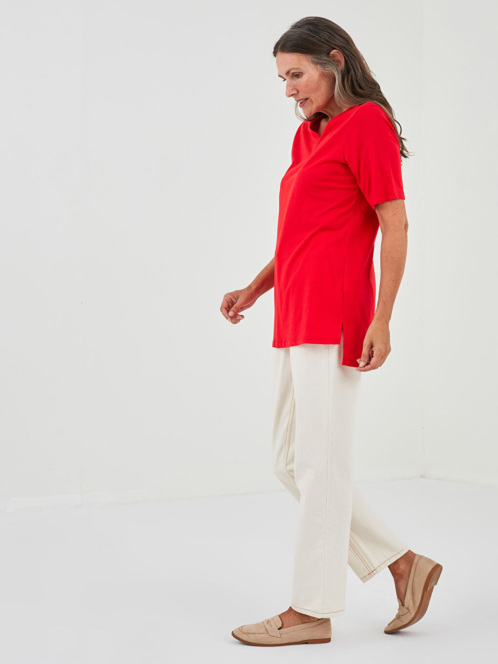 LCW Grace U Neck Plain Short Sleeve Women's T-Shirt -W13236Z8-KYU