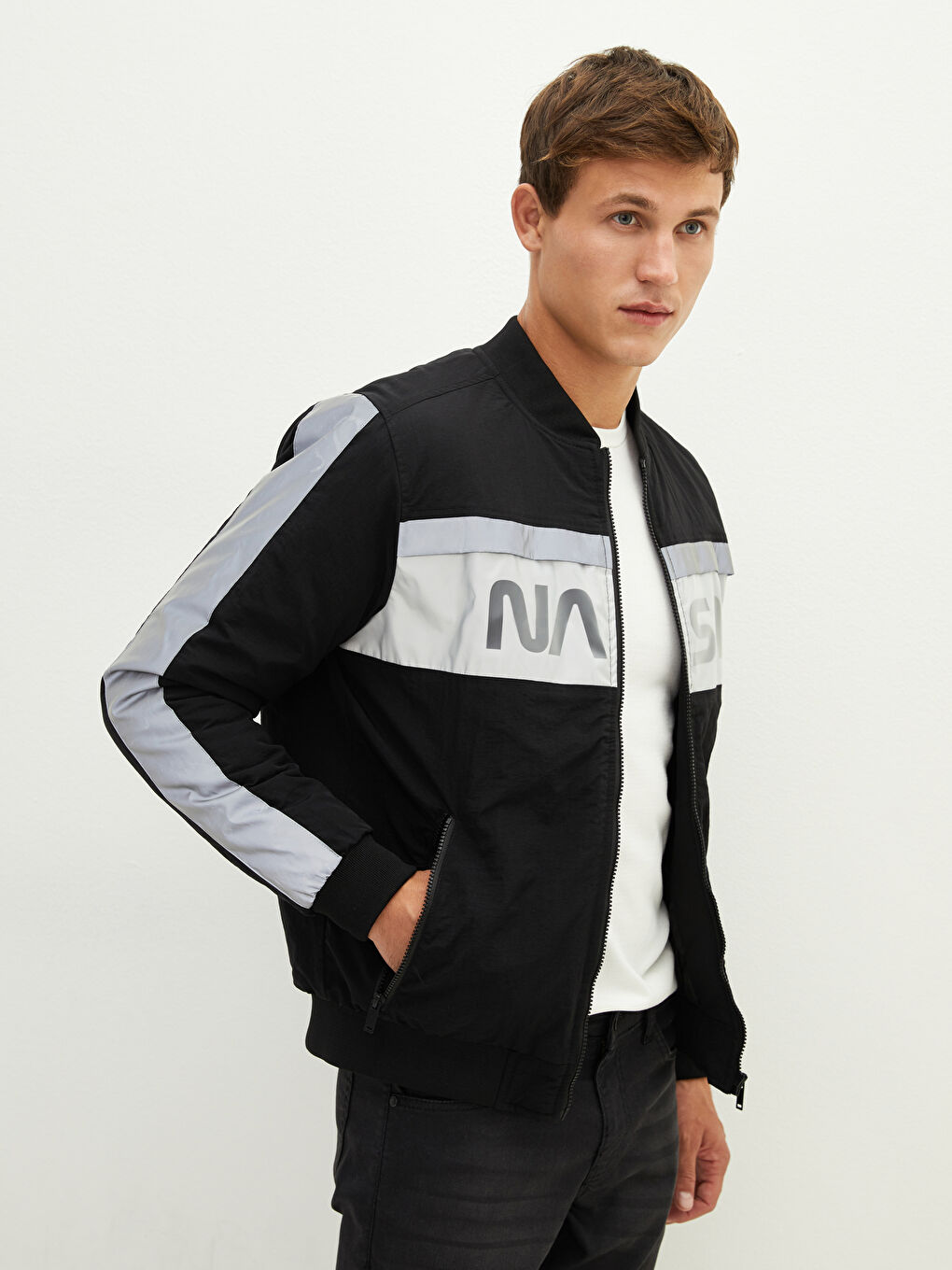 Veste Bomber Homme à Col Université Coupe Décontractée-1