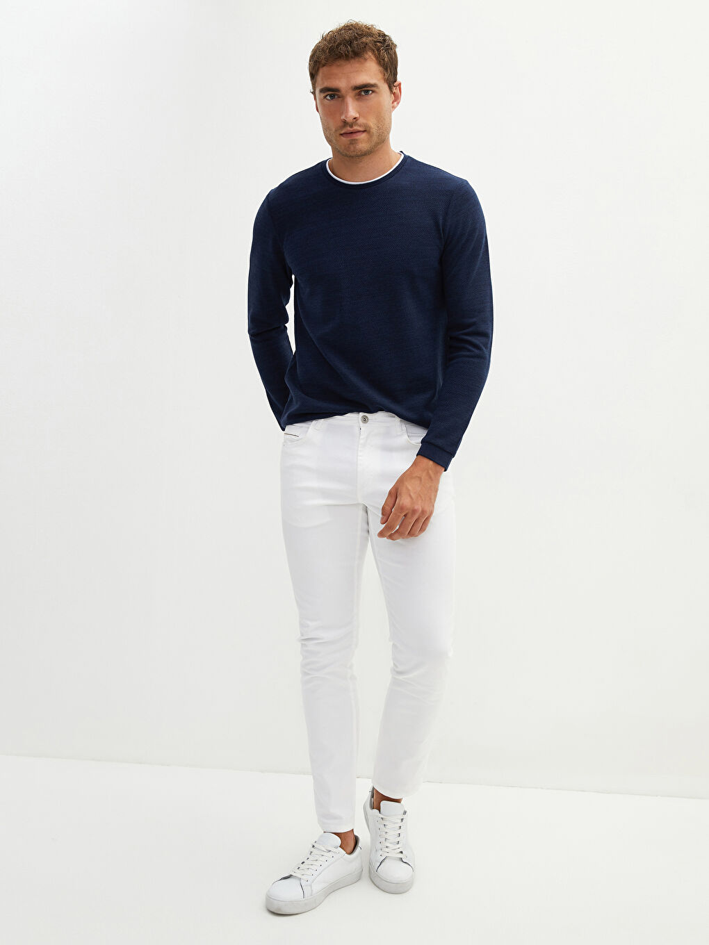 Lacivert Bisiklet Yaka Uzun Kollu İnce Erkek Sweatshirt-3